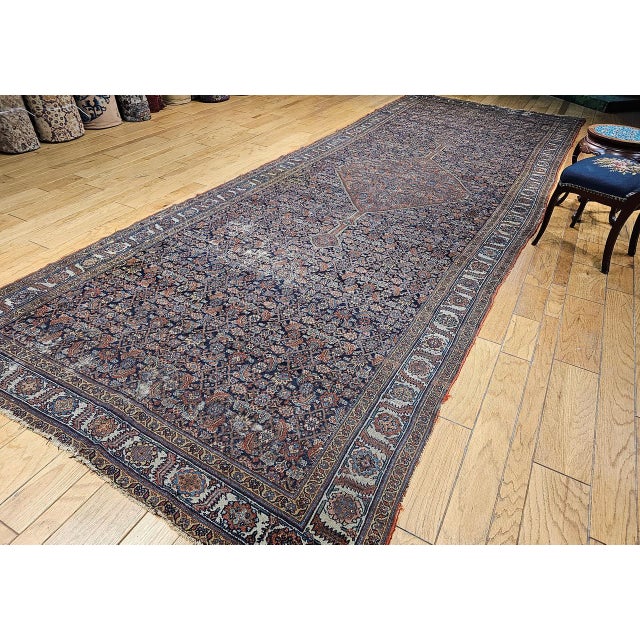 19th Century Persian Farahan Gallery Rug, Hand-Knotted Wool, Herati Geometric Pattern, Navy & ivory, 7x19 For Sale - Image 9 of 18