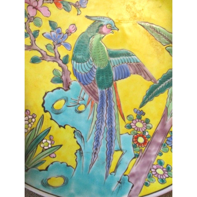 Antique Yellow Hand Painted Japanese Enamel Porcelain Dogwood Bird of Paradise Plate This was purchased in Occupied Japan...