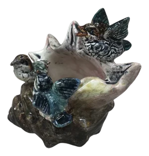 Majolica Birds on Shell Jardiniere Massier, Circa 1890