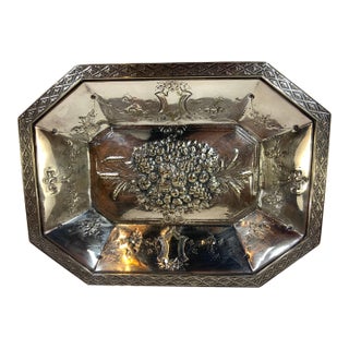 Vintage Footed Fruit Embossed Silver Plate Serving Dish For Sale