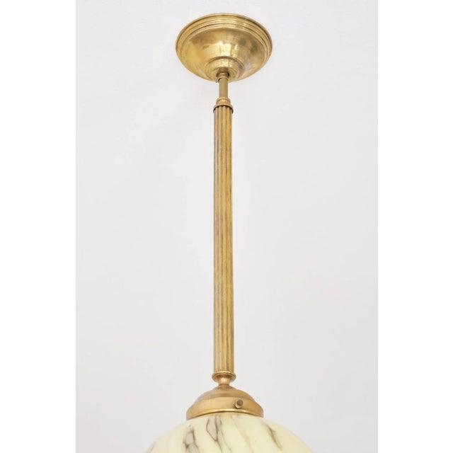 Art Deco Pendant in Brass and Marbled Glass, De La Mar Theatre, 1940s For Sale - Image 3 of 9