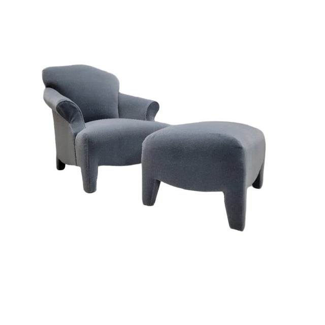 Vintage Postmodern Donghia Luciano Lounge Chair & Ottoman Newly Reupholstered in Mohair For Sale In Chicago - Image 6 of 8