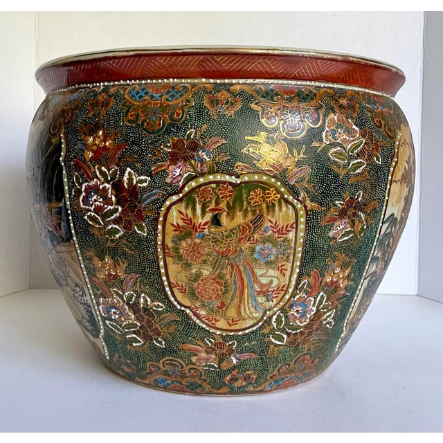 Mid 20th Century Vintage Japanese Asian Satsuma Fishbowl Vase Pot For Sale - Image 5 of 13
