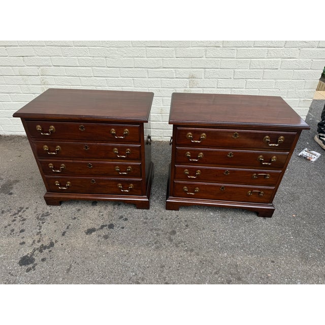 Pair of Vintage Henkel Harris Chippendale Style Black Cherry 4 Drawer Nightstands or Chests. For Sale In Washington DC - Image 6 of 18