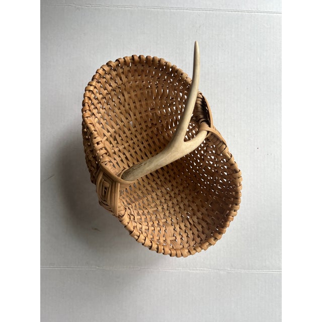 Wood Handmade Basket With Antler Handle For Sale - Image 7 of 9