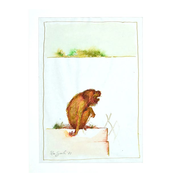 Leo Guida, The Monkey, Ink and Watercolor, 1971 For Sale