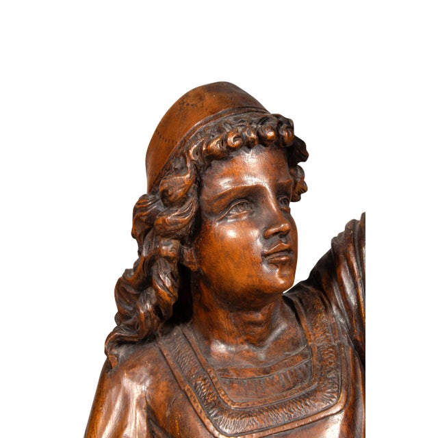 Italian Carved Walnut Torchere Of A Standing Boy Holding A Torch For Sale - Image 11 of 12
