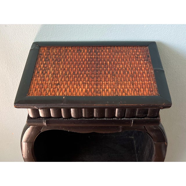 Vintage Ebonized Black Bamboo & Woven Rattan Two-Drawer Cabinet – Chinoiserie / British Colonial For Sale - Image 13 of 13