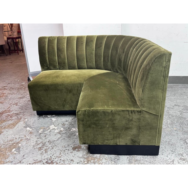 Green Williams-Sonoma Garbo Olive Green Velvet Curved Banquet, Set of Two For Sale - Image 8 of 12