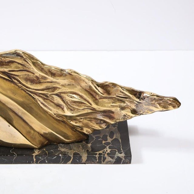 Art Deco Art Deco Stylized Stallion Sculpture in Brass on Black Portoro Marble Base For Sale - Image 3 of 12