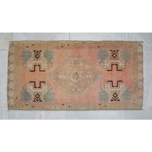 Distressed Low Pile Turkish Yastik Petite Rug Faded Mat - 18'' X 37'' For Sale - Image 11 of 13
