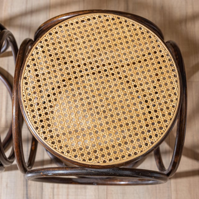 Brown Pair of Vintage Modernist Bent Rattan & Cane Stools / Side Tables, 1970s For Sale - Image 8 of 11
