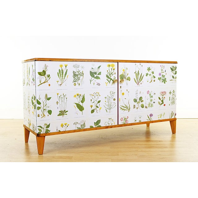 Beautiful sideboard crafted in Sweden in 1940s, later covered with illustrations Nordens Flora by C.A.M Lindman, the same...