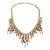 Vintage 1960s Gold Tone Etruscan Revival Fringe Bib Collar Necklace With Faux Coral Dangles For Sale