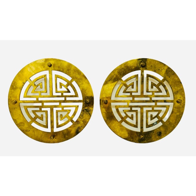 Vintage Brass Happiness Trivets - a Pair For Sale In Tampa - Image 6 of 8