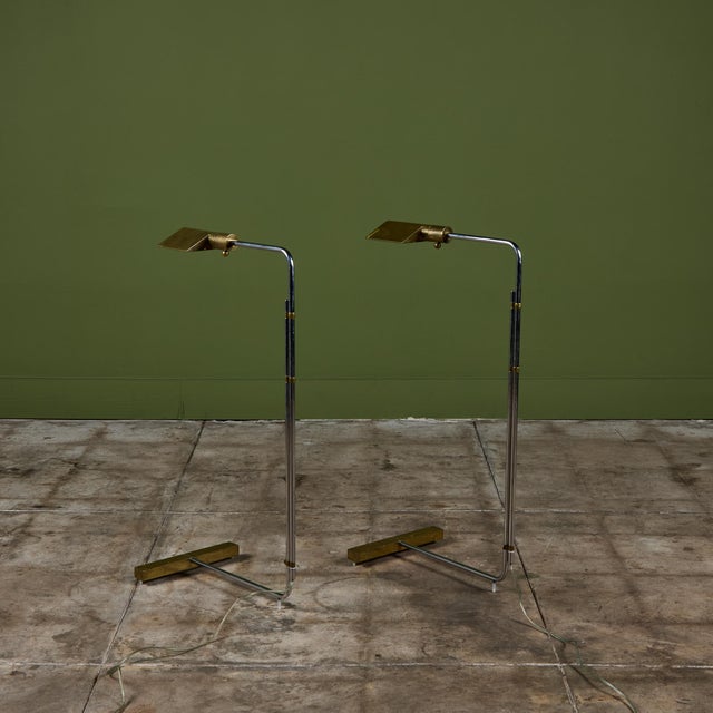 Pair of Cedric Hartman T Base Parallel Bar Brass and Stainless Steel Floor Lamps For Sale - Image 9 of 18