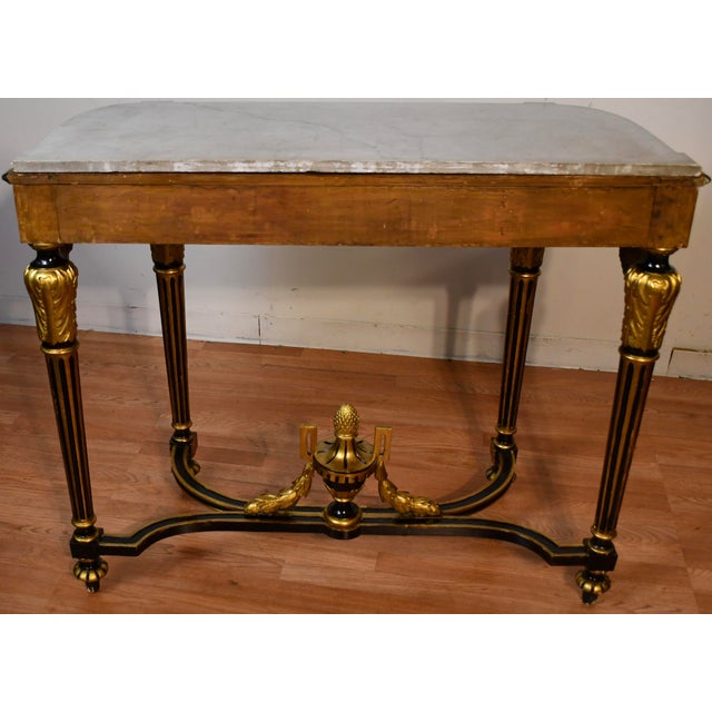 1880s Antique French Louis XVI Gold Gilt and Ebonized Carved Wood & Marble Top Console Table For Sale - Image 14 of 18