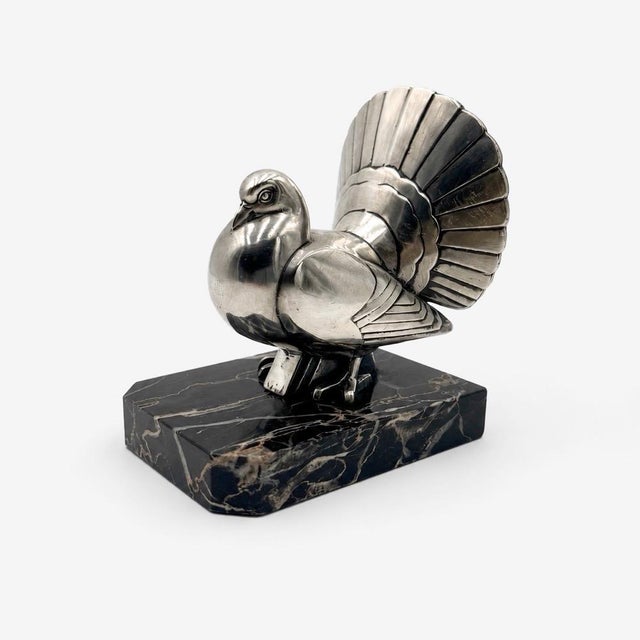 Metal Art Deco Sculpture of a Pigeon and Peacock by Perrina, 1930 For Sale - Image 7 of 10
