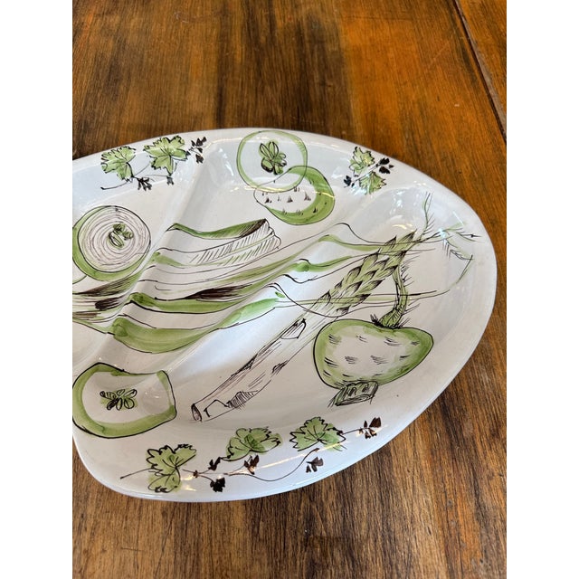Vintage 1961 HandPainted Divided Vegetable Serving Dish, Made in Italy