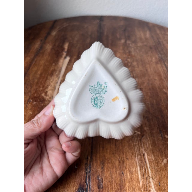 Traditional Belleek Pottery 5th Green Mark Dates From 1955-1965 Heart-Shaped Dish For Sale - Image 3 of 3