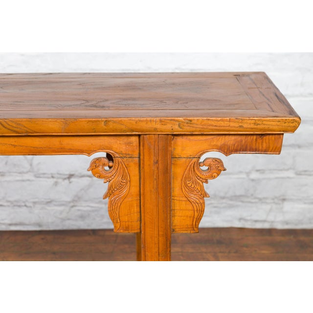 Chinese Qing Dynasty Shandong Altar Console Table with Carved Scrolling Motifs For Sale - Image 10 of 13