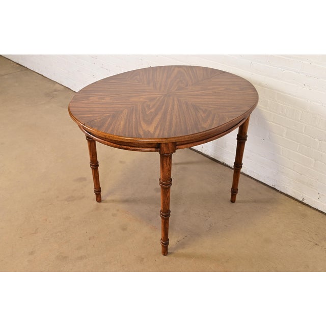 Brown Baker Furniture Style Mid-Century Hollywood Regency Faux Bamboo Carved Walnut Extension Dining Table, Circa 1970s For Sale - Image 8 of 13