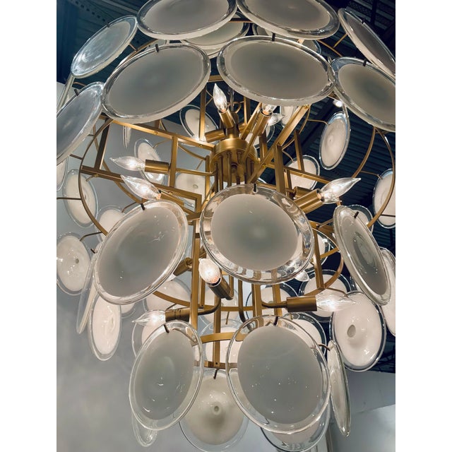 Mid-Century Modern Italian Style Glass Disc Chandelier For Sale - Image 4 of 4