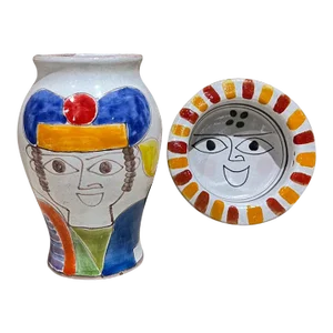 1960s Giovanni Desimone Italian Pottery Set Vase and Plate Italy