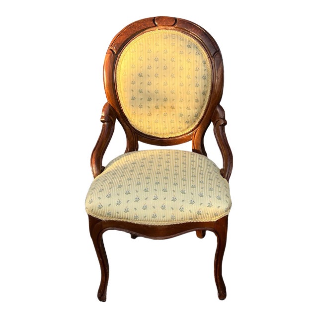 1970s Wooden Chair With Yellow Covered Cushions For Sale