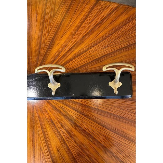 Vintage Ebonized Wood Coat Rack with Brass Knobs, 1950s For Sale - Image 3 of 12