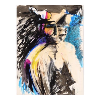Spirit With Horns - Abstracted Figurative Composition in Acrylic on Paper by Michael William Eggleston For Sale