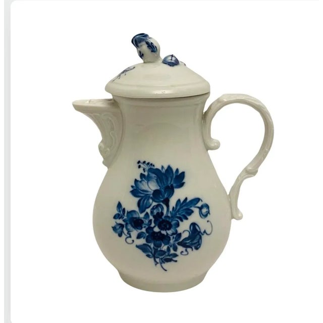 Art Deco Antique Meissen Porcelain Blue Floral & Insect Tea Pot with Lid Blue Crossed Swords For Sale - Image 3 of 10