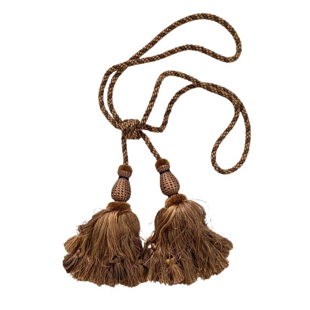English Contemporary Mocha Double Tassel Tieback - a Pair For Sale - Image 3 of 5