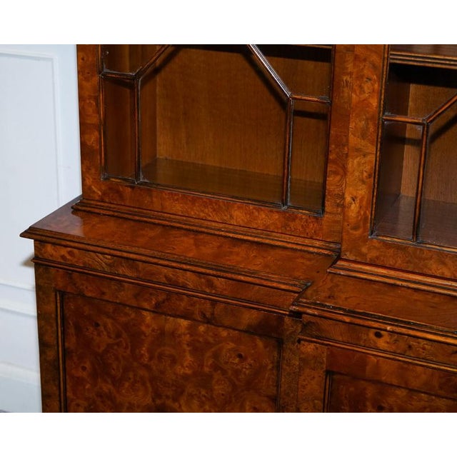 Large Georgian Burr Walnut Breakfront Display Cabinet For Sale - Image 9 of 18