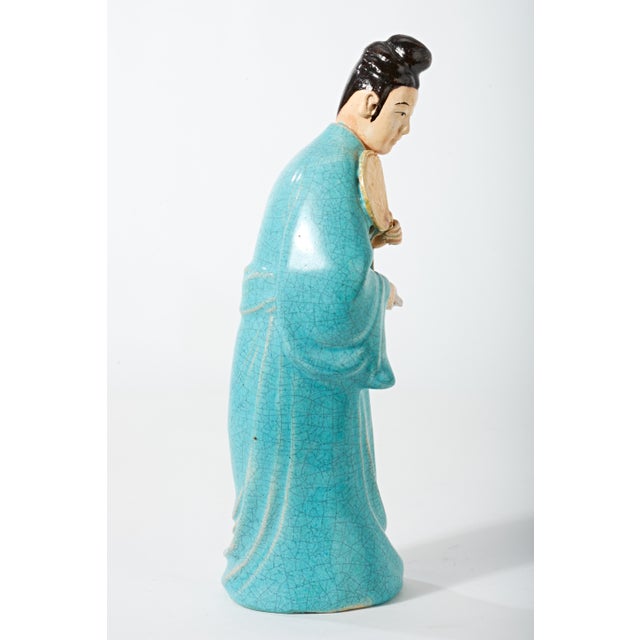 Early 20th Century Early 20th Century Chinese Figurine of Lady in Blue With Fan For Sale - Image 5 of 17