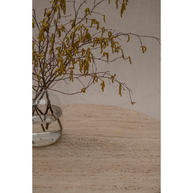 Brutalist Round Coffee Table in Travertine and Oak, 1960s For Sale - Image 10 of 11