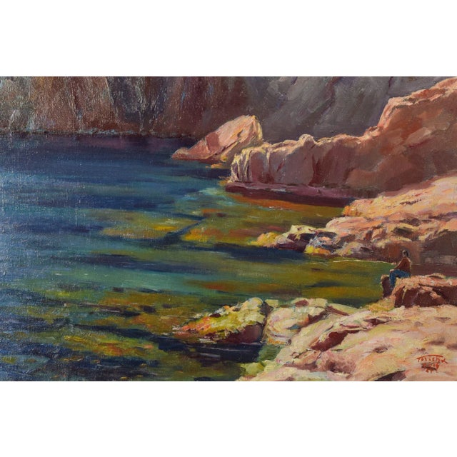 Ricard Tarrega Viladoms, Spanish Cala Landscape, Mid-20th Century, Oil on Canvas For Sale - Image 4 of 9