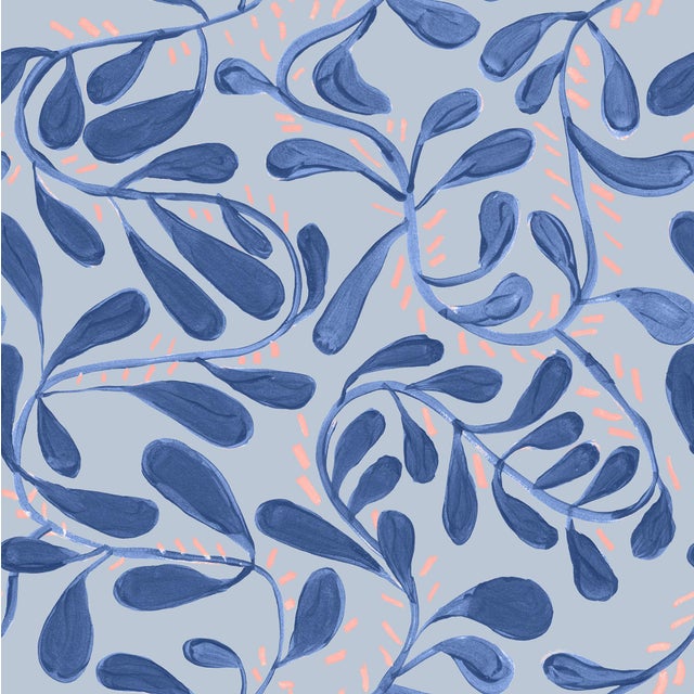 Contemporary Wallflower Vines Wallpaper by Susan Hable in Blues For Sale - Image 3 of 3