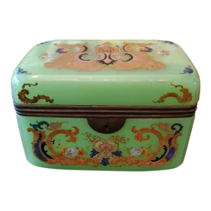 Mid 19th Century Antique Museum Quality Jade Color Opaline Jewelry Box Casket