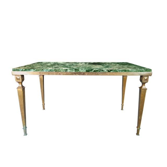 Coffee Table in Gilded Bronze and Green Alpine Marble, France, 1950s For Sale - Image 14 of 15