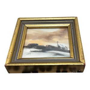 Original Miniature Landscape Watercolor by Kit Shoop Farm & Windmill