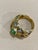 Traditional Oval Emerald , Pink Tourmaline Diamond Ring 18 Karat Yellow Gold, Size 6.5 For Sale - Image 3 of 18