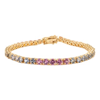 9.33 Carat Multi Sapphire Tennis Bracelet in 14k Gold For Sale