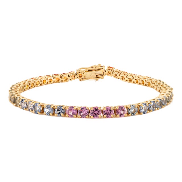9.33 Carat Multi Sapphire Tennis Bracelet in 14k Gold For Sale