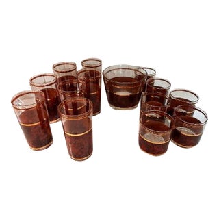 1960s Vintage Culver Tortoiseshell 22k Gold Cocktail Service, 14 Pieces For Sale