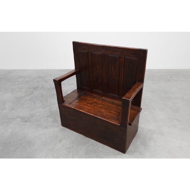 19th Century Rustic Oak Carved Bench with Storage Compartment, France For Sale - Image 10 of 16
