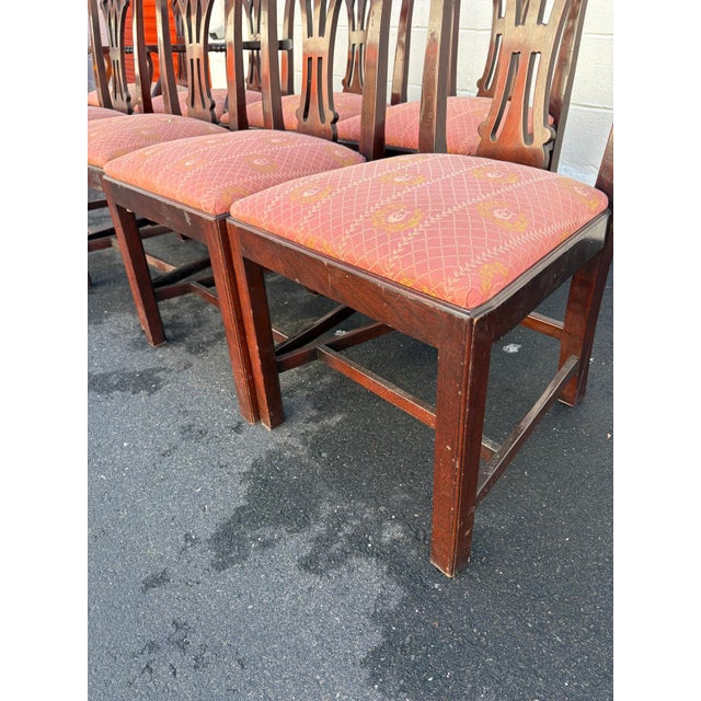 Set of 8 Vintage Chippendale Style Dining Chairs With Solid Mahogany Frames For Sale - Image 10 of 11