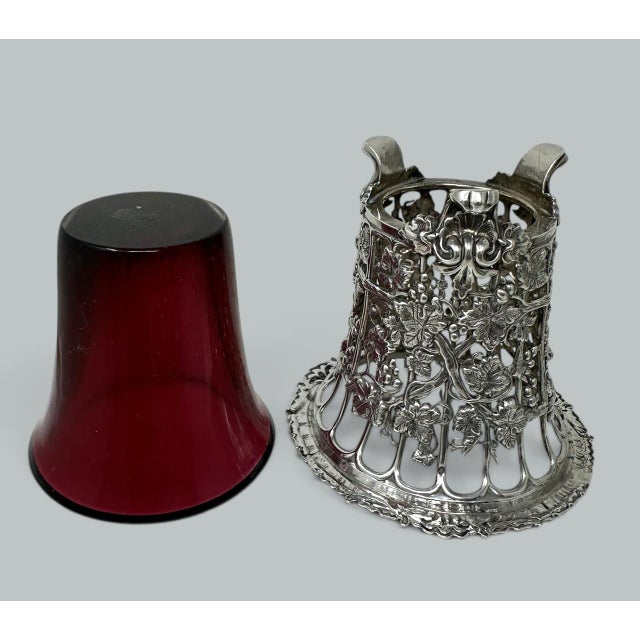 Antique French Sterling Silver Vase Centerpiece Cranberry Glass Poss. Baccarat 19c For Sale - Image 6 of 9