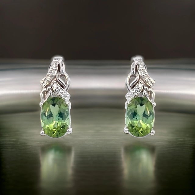 Natural Tourmaline Diamond Earrings 14k White Gold 1.57 TCW Certified For Sale - Image 9 of 14