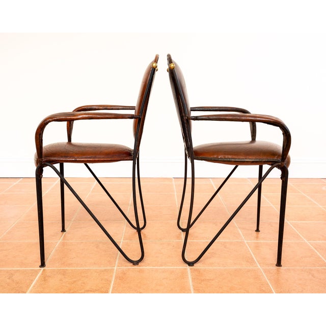 Mid-Century Modern Sculptural Leather Armchair in Iron and Brass from Jacques Adnet, 1950s For Sale - Image 13 of 18